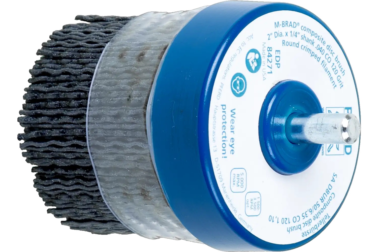 Picture of Pferd M-BRAD® Mounted Disc Brush 2" Dia. .040/120 Grit Ceramic Oxide 1/4" Shank